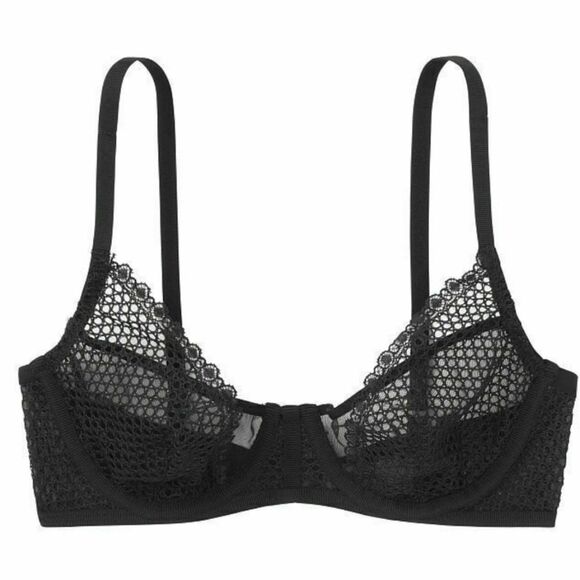 Victoria’s Secret Black Luxe Unlined Fishnet Demi Bra- Size 34 D - Picture 4 of 9